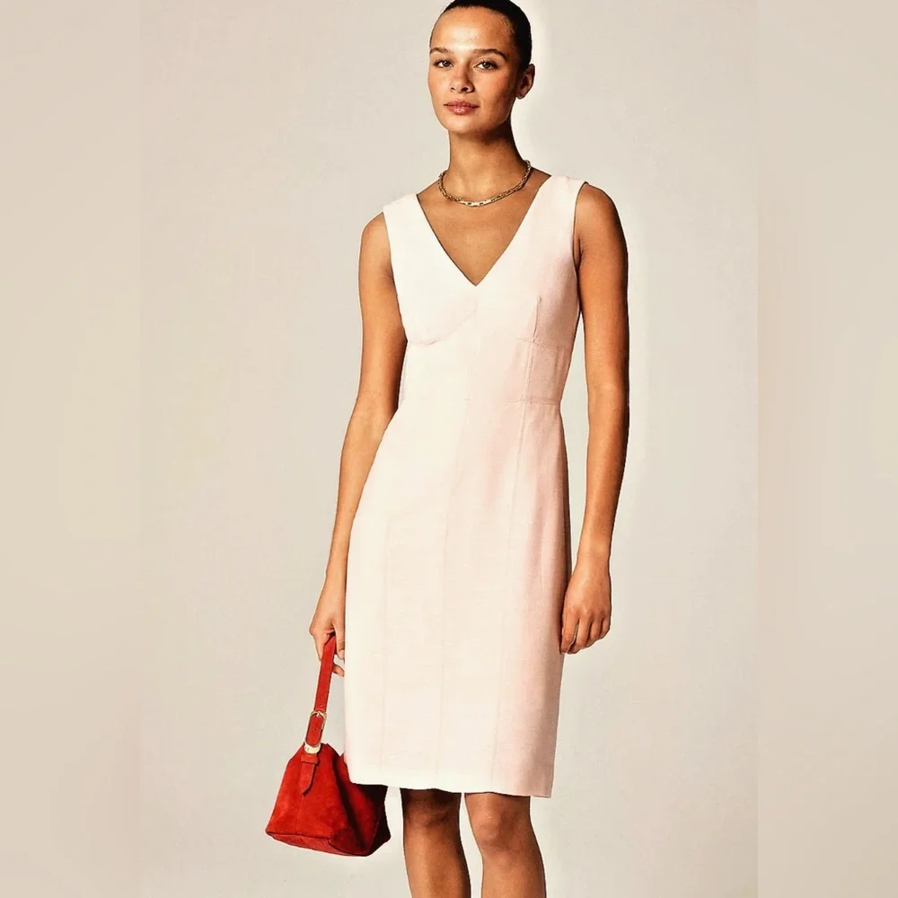 J. Crew Seamed Sheath Dress Pale Pink Pencil Fit | V-Neck | Sz. 16 | NEW $248 - Picture 1 of 7